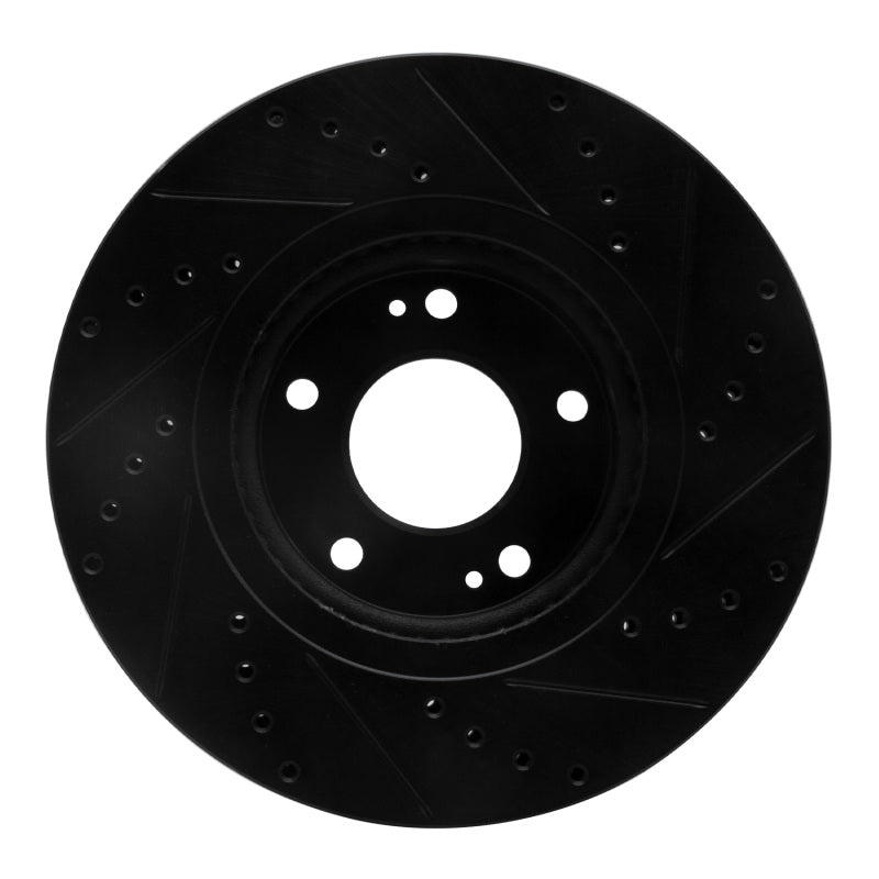 R1 10-13 Hyundai Santa Fe Front Left Drilled & Slotted Black Brake Rotor