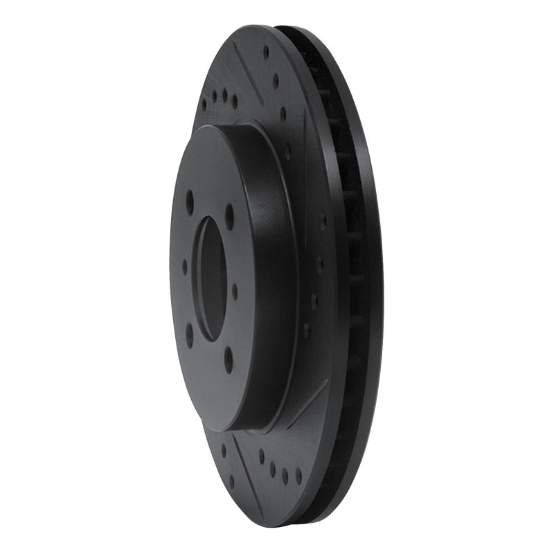 R1 98-07 Mitsubishi Lancer Front Right Drilled & Slotted Black Brake Rotor