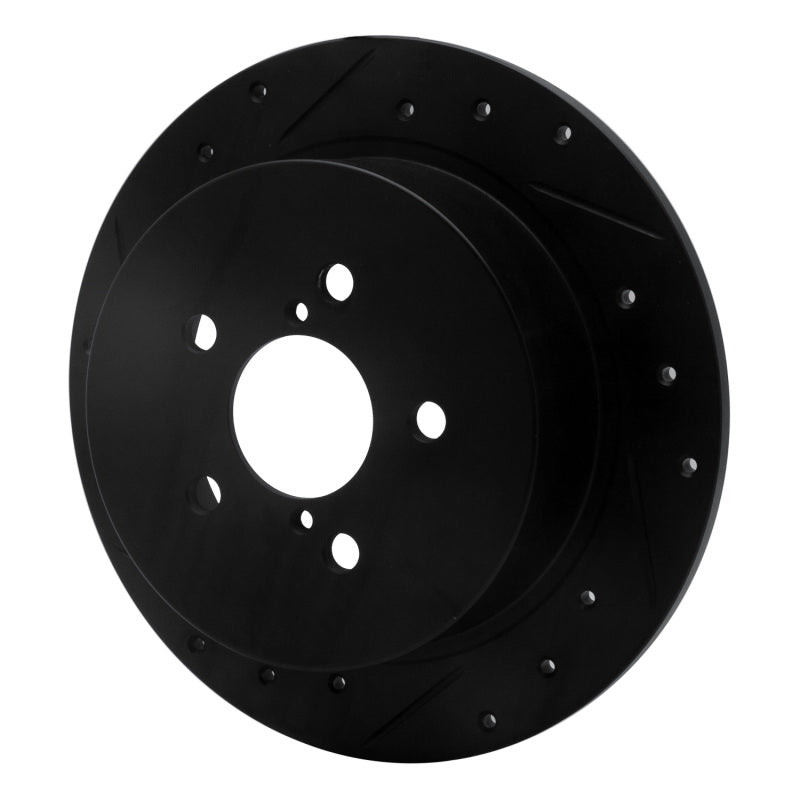 R1 05-09 Subaru Legacy Rear Left Drilled & Slotted Black Brake Rotor