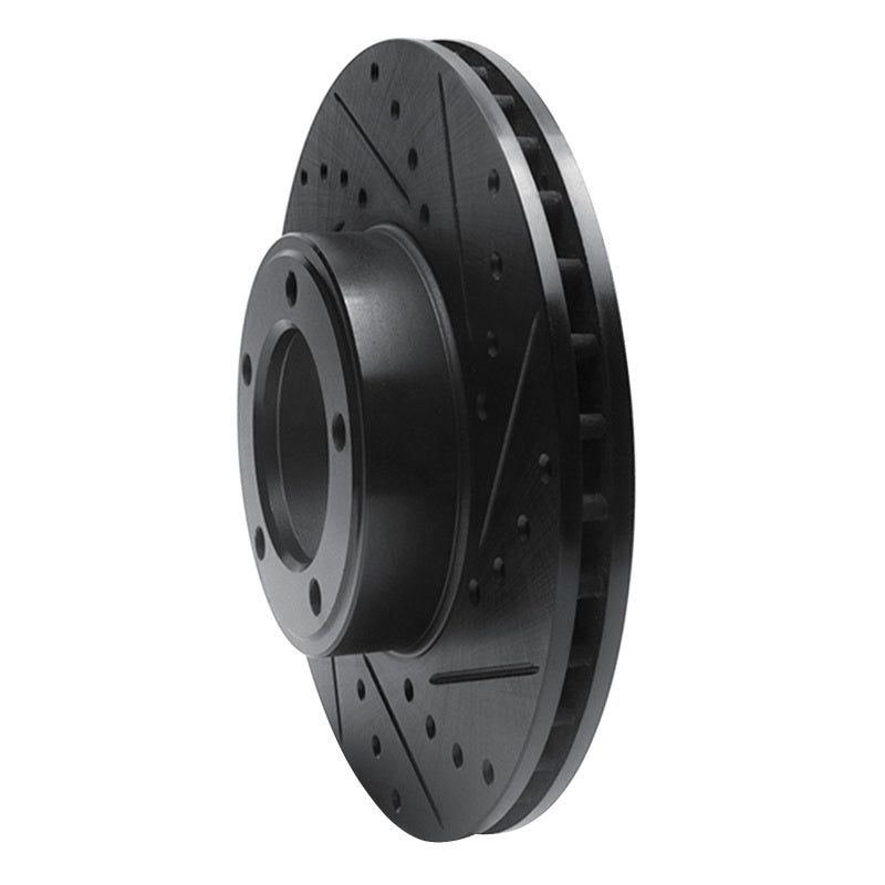 R1 71-97 Jaguar XJ12 Front Right Drilled & Slotted Black Brake Rotor