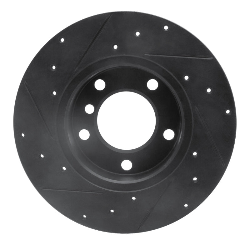 R1 95-98 BMW 318TI Front Right Drilled & Slotted Black Brake Rotor