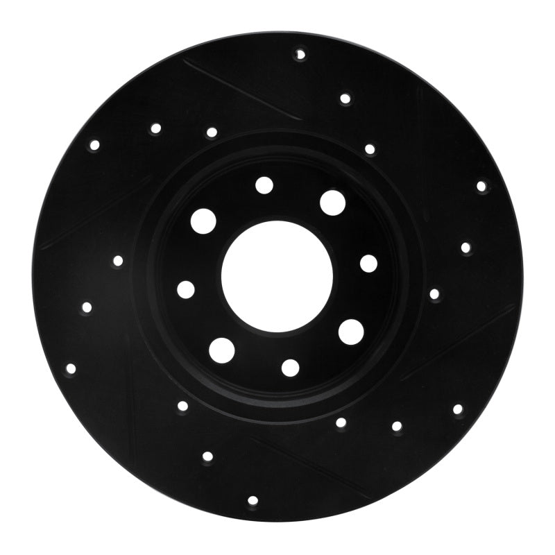 R1 13-19 Fiat 500E Rear Left Drilled & Slotted Black Brake Rotor