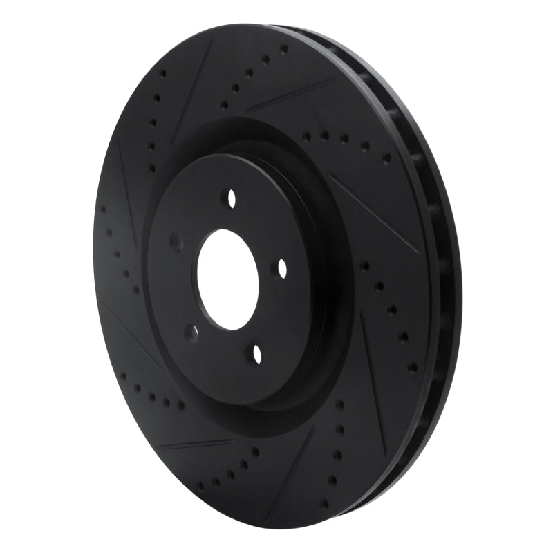 R1 07-14 Ford Mustang Front Left Drilled & Slotted Black Brake Rotor