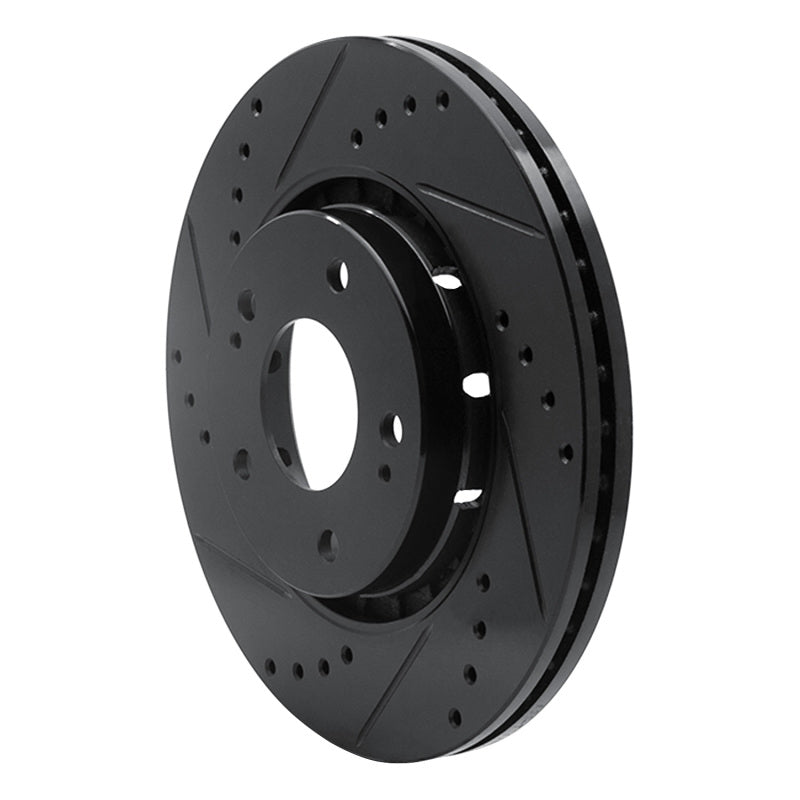 R1 09-15 Mitsubishi Lancer Front Left Drilled & Slotted Black Brake Rotor