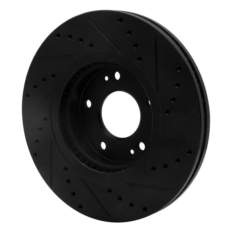 R1 10-13 Hyundai Santa Fe Front Left Drilled & Slotted Black Brake Rotor