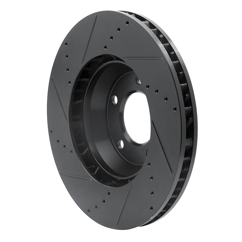 R1 03-15 Audi Q7 Left Front Drilled & Slotted Black Brake Rotor