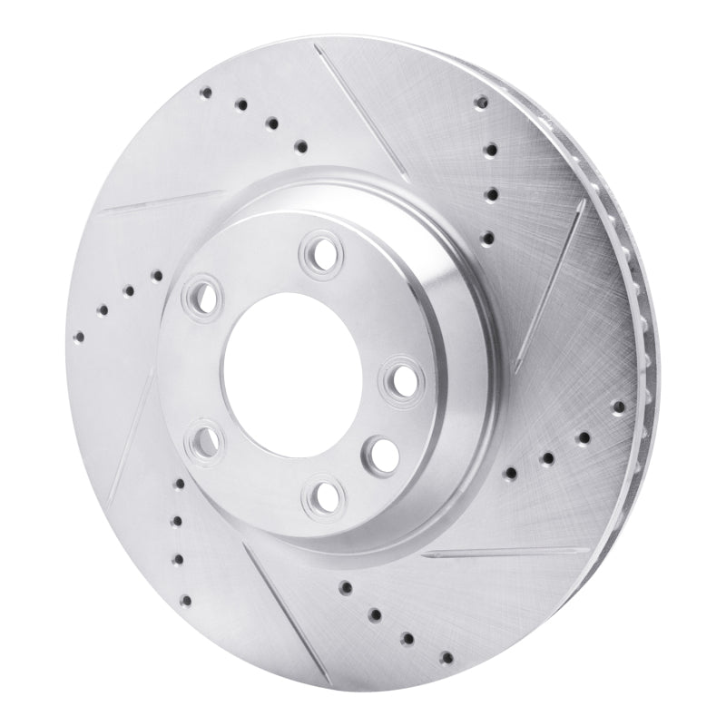 R1 03-15 Audi Q7 Left Front Drilled & Slotted Silver Brake Rotor
