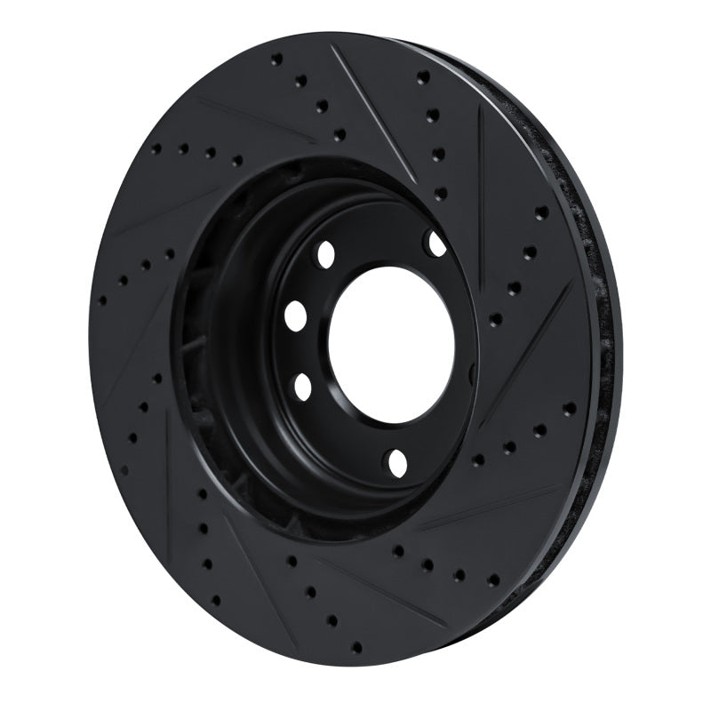 R1 03-18 Porsche Cayenne Left Front Drilled & Slotted Black Brake Rotor