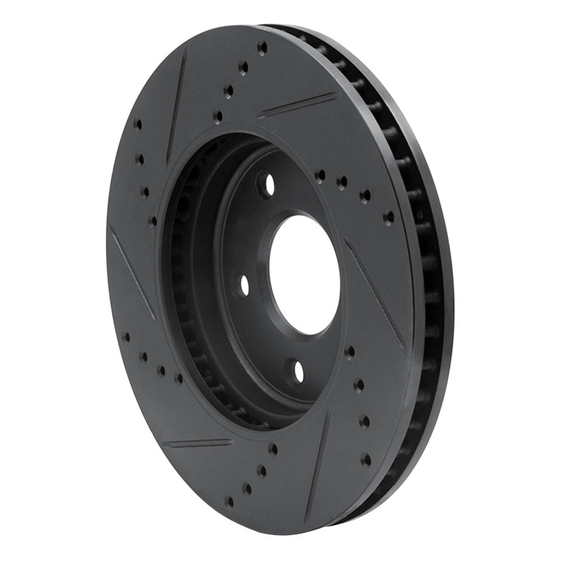 R1 11-25 Chevrolet City Express Front Right Drilled & Slotted Black Brake Rotor