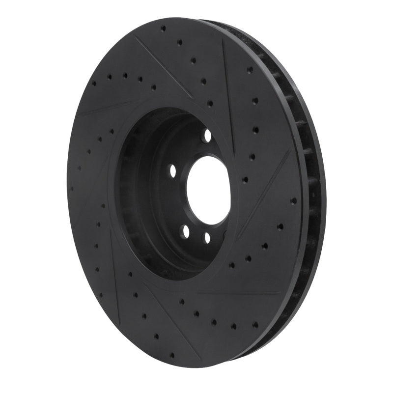 R1 08-19 BMW X5 Front Left Drilled & Slotted Black Brake Rotor