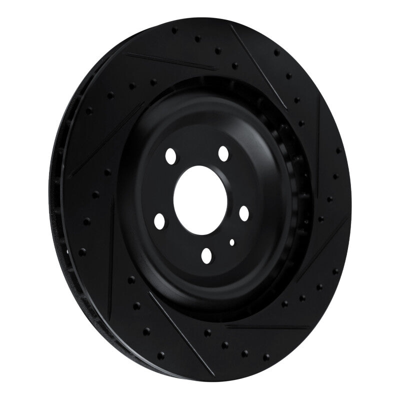 R1 15-18 Porsche Macan Rear Right Drilled & Slotted Black Brake Rotor