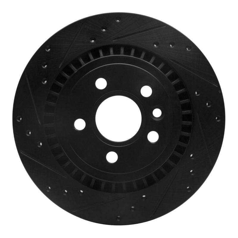 R1 07-18 Volvo XC70 Rear Left Drilled & Slotted Black Brake Rotor