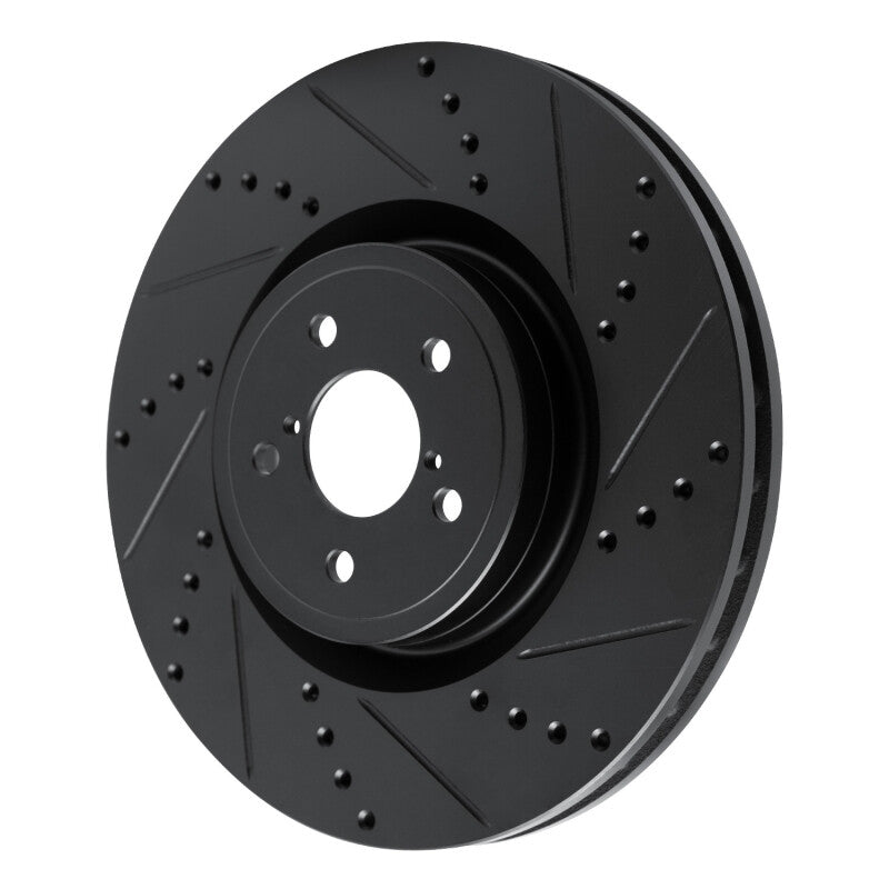 R1 03-25 Subaru Impreza Front Right Drilled & Slotted Black Brake Rotor