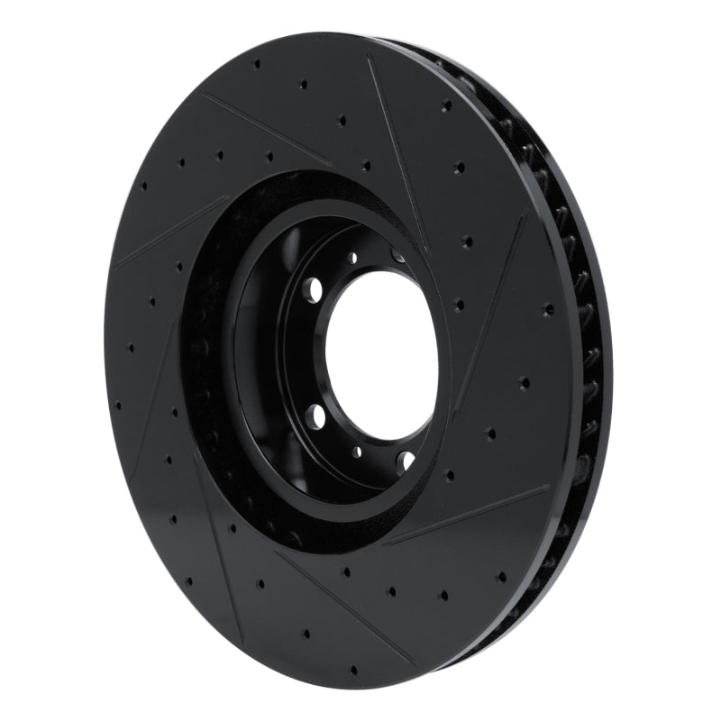 R1 10-24 Audi e-Tron GT Left Front Drilled & Slotted Black Brake Rotor
