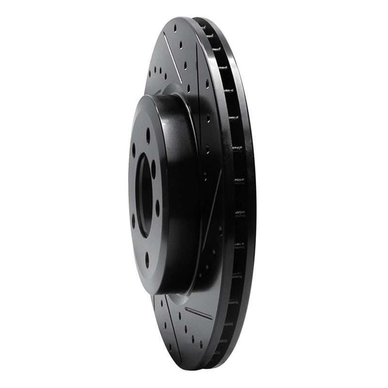 R1 01-08 BMW 330I Front Right Drilled & Slotted Black Brake Rotor
