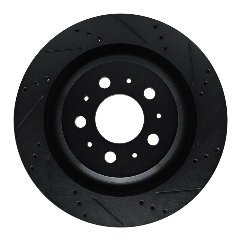 R1 2017-2025 Tesla Model 3 Rear Right Drilled & Slotted Black Brake Rotor
