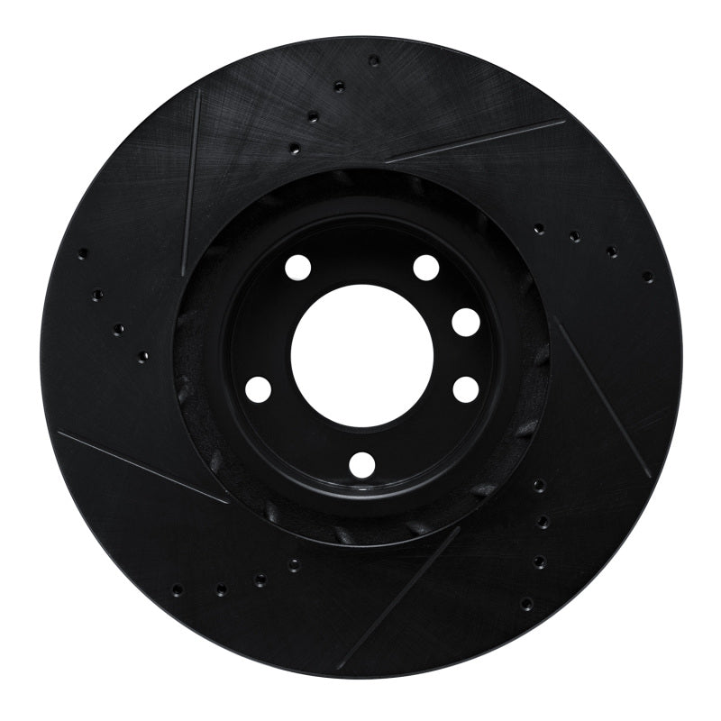 R1 2011-2018 Porsche Cayenne Left Front Drilled & Slotted Black Brake Rotor