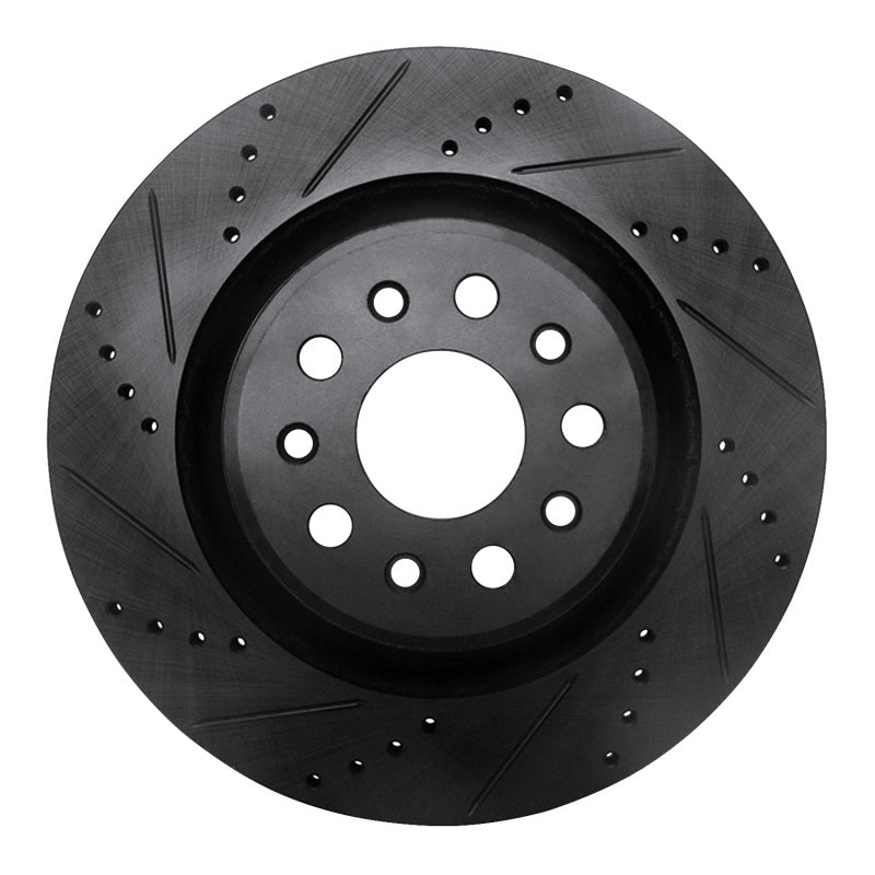 R1 17-24 Maserati LeVante Rear Left Drilled & Slotted Black Brake Rotor