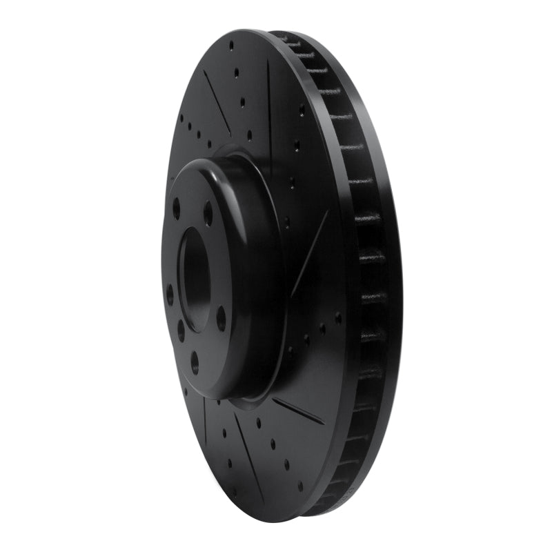 R1 10-18 BMW 550I Left Front Drilled & Slotted Black Brake Rotor