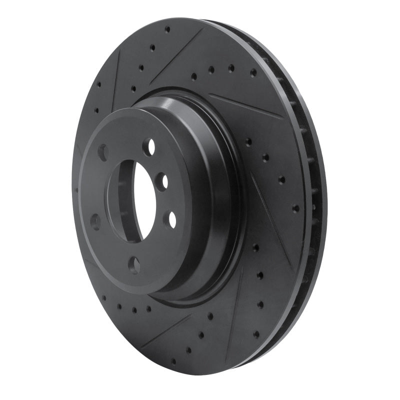 R1 02-08 BMW 745LI Front Left Drilled & Slotted Black Brake Rotor