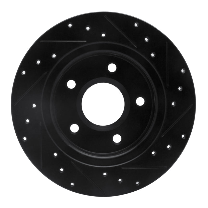 R1 08-16 Chrysler Town & Country Rear Left Drilled & Slotted Black Brake Rotor