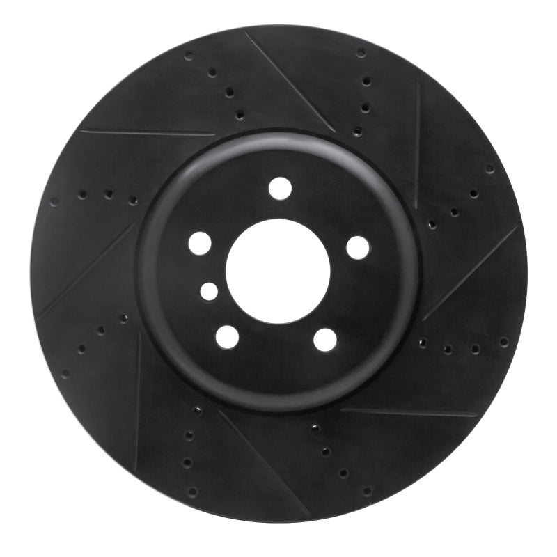 R1 09-17 BMW 550I GT Right Front Drilled & Slotted Black Brake Rotor
