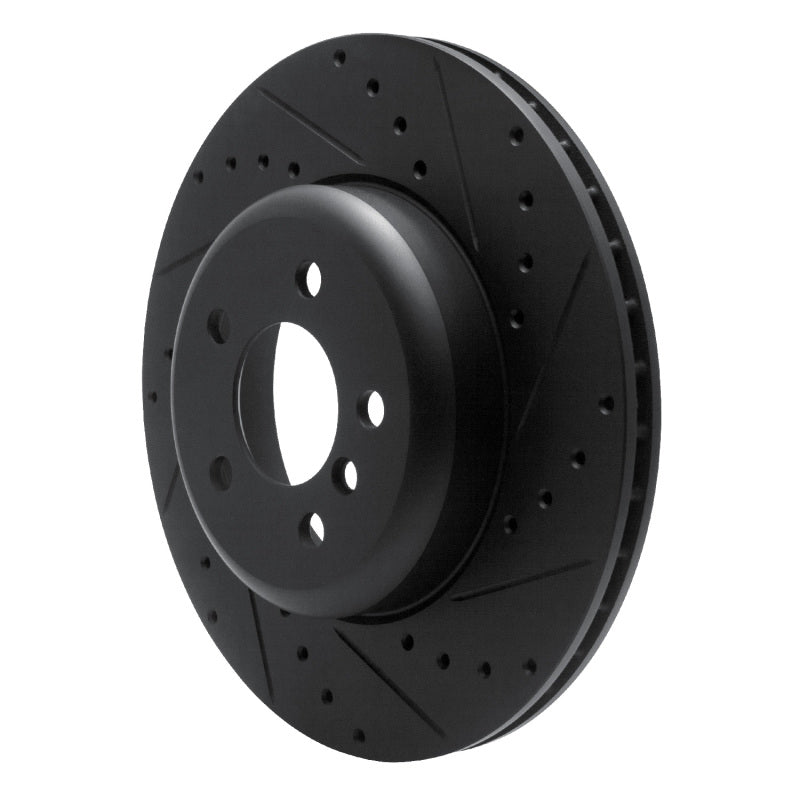 R1 10-19 BMW 535I GT xDrive Rear Right Drilled & Slotted Black Brake Rotor