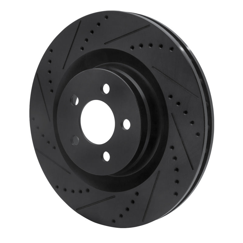 R1 05-23 Chrysler 300 Front Left Drilled & Slotted Black Brake Rotor