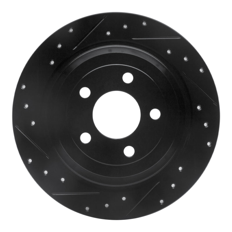 R1 15-23 Ford Mustang Rear Left Drilled & Slotted Black Brake Rotor