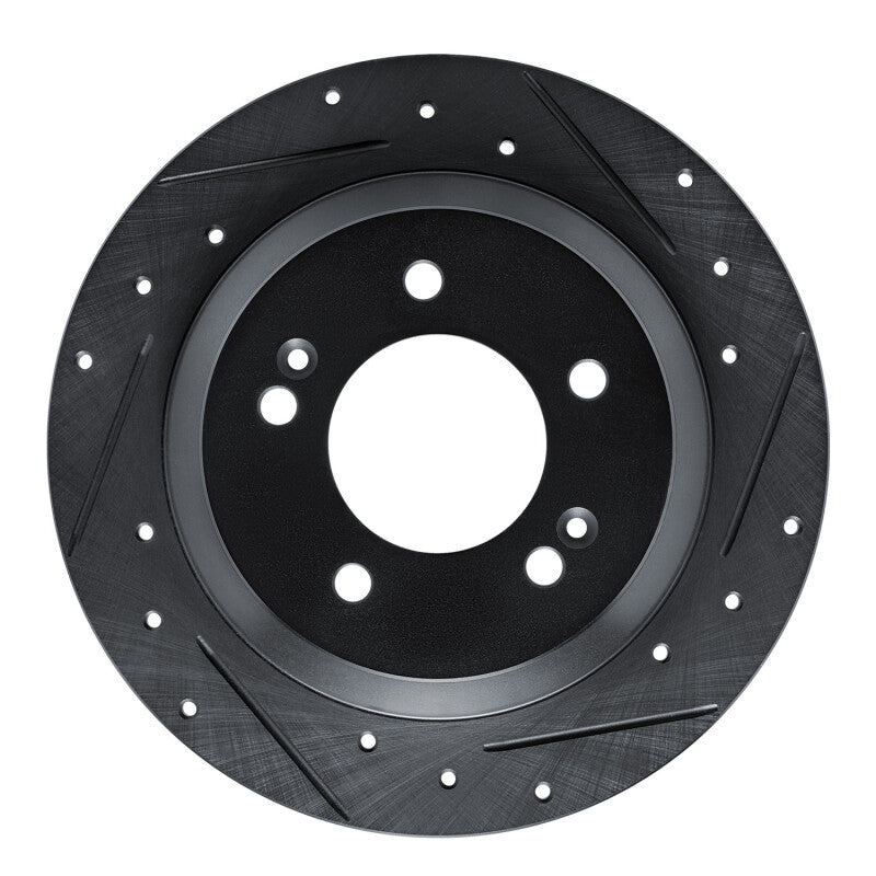R1 14-23 Hyundai Kona Rear Right Drilled & Slotted Black Brake Rotor