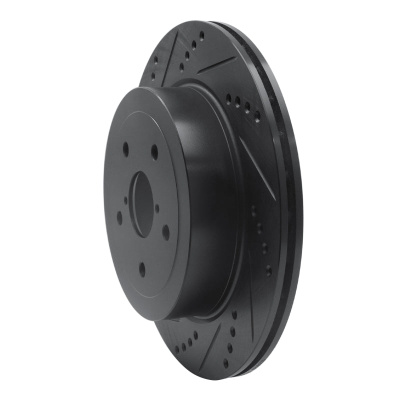 R1 05-07 Subaru Impreza Rear Left Drilled & Slotted Black Brake Rotor