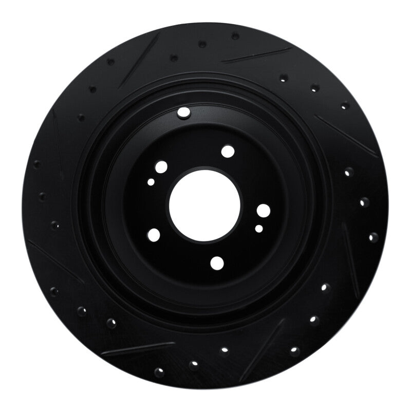 R1 09-20 Genesis G80 Rear Right Drilled & Slotted Black Brake Rotor