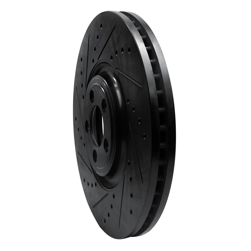 R1 10-24 Jaguar XF Front Left Drilled & Slotted Black Brake Rotor