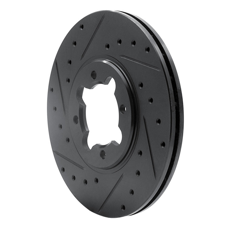 R1 82-85 Toyota Celica Front Left Drilled & Slotted Black Brake Rotor