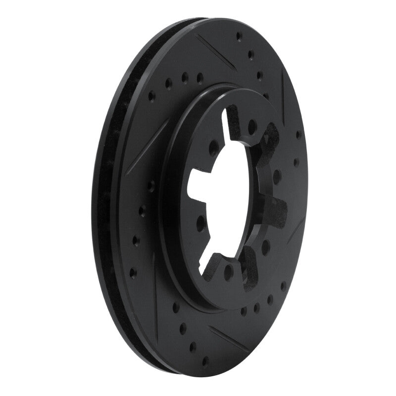 R1 85-97 Nissan D21 Pickup RWD (4 Cyl Excl HD) Front Right Drilled & Slotted Black Brake Rotor