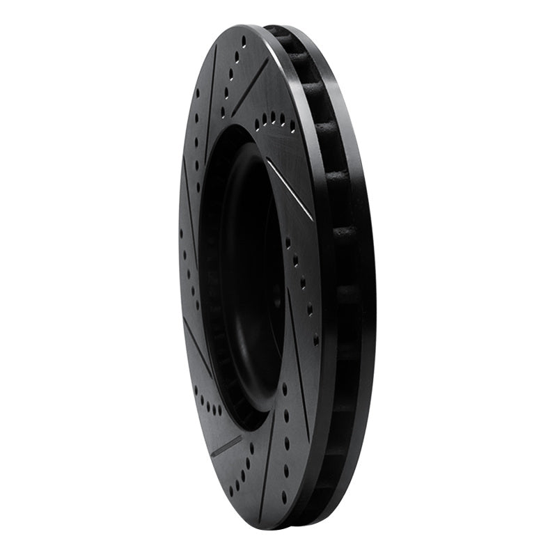 R1 04-07 Volvo V70 Front Right Drilled & Slotted Black Brake Rotor