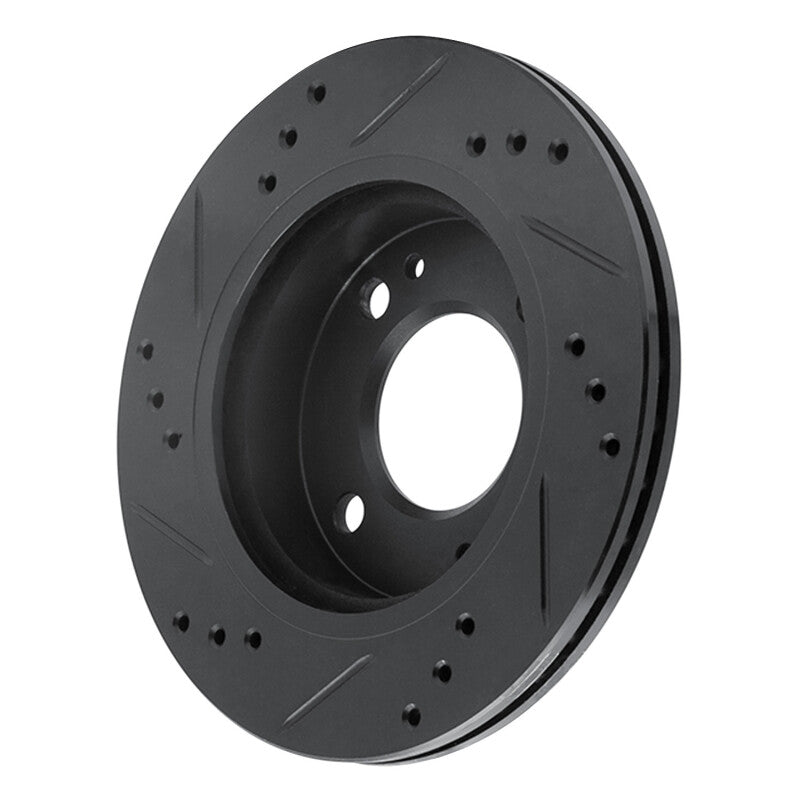 R1 14-15 Mitsubishi Mirage Front Right Drilled & Slotted Black Brake Rotor