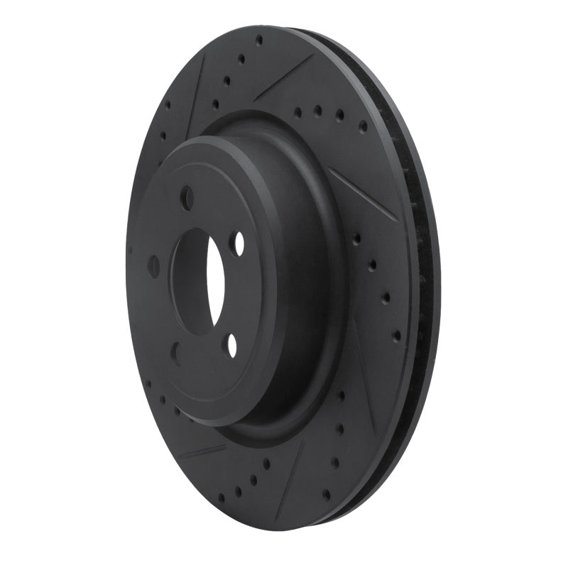 R1 06-23 Dodge Charger Rear Left Drilled & Slotted Black Brake Rotor