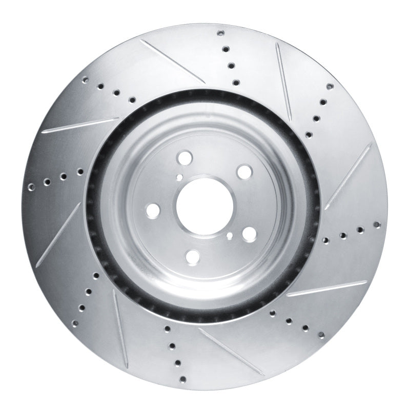 R1 15-22 Lexus RC F Left Front Drilled & Slotted Silver Brake Rotor