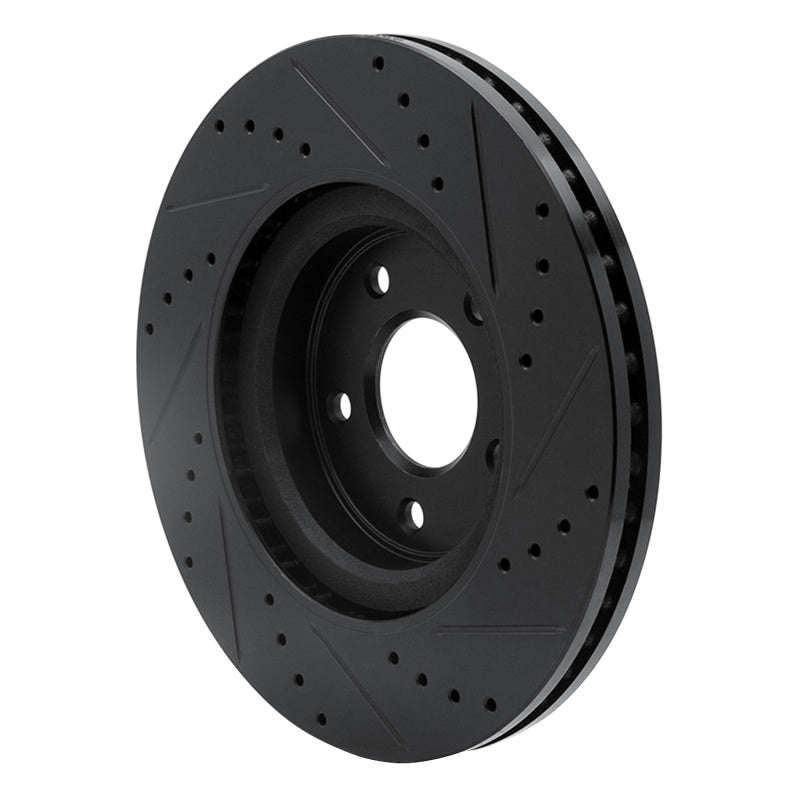 R1 2013-2025 Infiniti Q50 Front Left Drilled & Slotted Black Brake Rotor