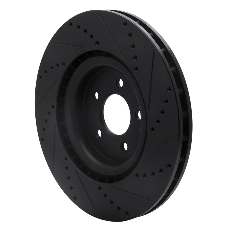 R1 07-14 Ford Mustang Front Left Drilled & Slotted Black Brake Rotor