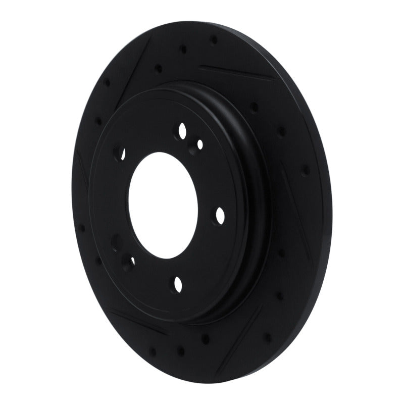 R1 17-25 Hyundai Elantra GT Rear Left Drilled & Slotted Black Brake Rotor