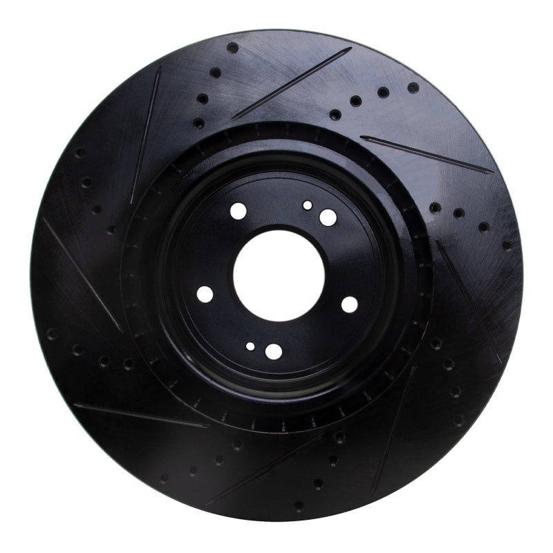 R1 08-15 Mitsubishi Lancer Front Right Drilled & Slotted Black Brake Rotor