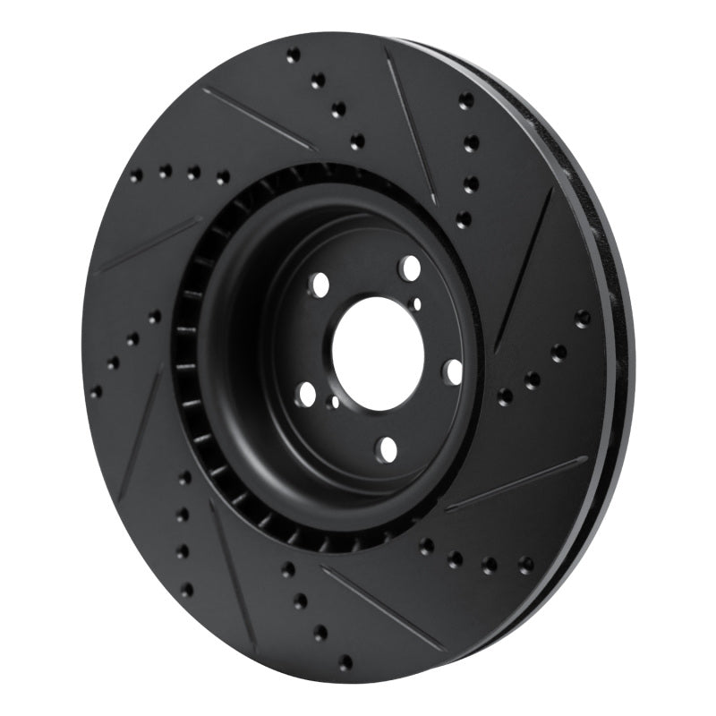 R1 03-25 Subaru Impreza Front Left Drilled & Slotted Black Brake Rotor