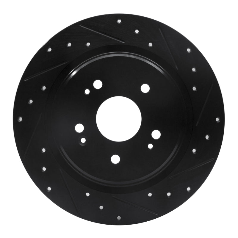 R1 15-25 Acura TLX Rear Right Drilled & Slotted Black Brake Rotor