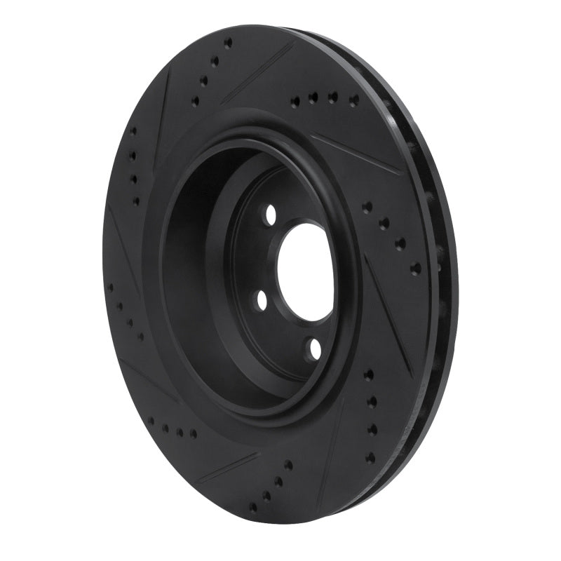 R1 05-23 Chrysler 300 Rear Right Drilled & Slotted Black Brake Rotor