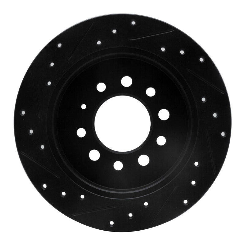 R1 07-08 Hyundai Tiburon Rear Right Drilled & Slotted Black Brake Rotor