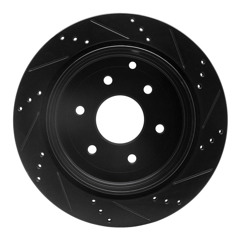 R1 10-24 Infiniti QX56 Rear Left Drilled & Slotted Black Brake Rotor