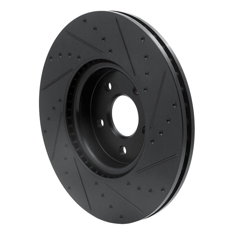 R1 04-19 Ford Focus Front Left Drilled & Slotted Black Brake Rotor
