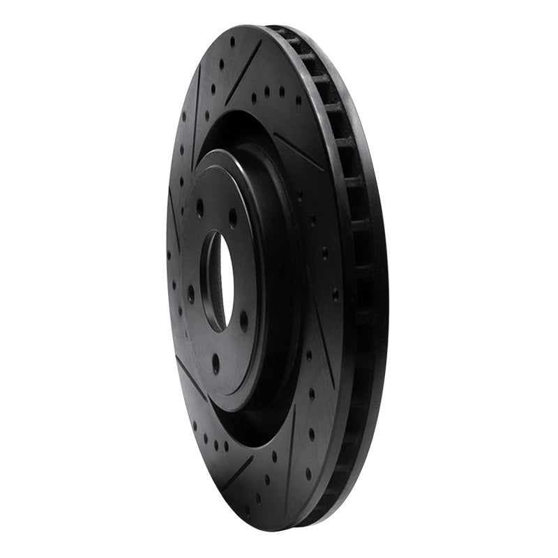 R1 08-14 Chrysler 200 Front Left Drilled & Slotted Black Brake Rotor